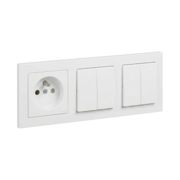 Legrand - 2x dobbelt serieafbryder č. 5 og husholdningsstikkontakt med ramme SUNO 250V hvid