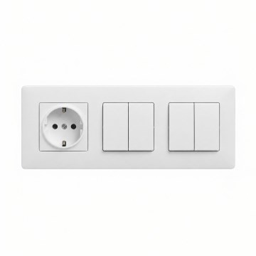 Legrand - 2x dobbelt serieafbryder nr. 5 og SCHUKO stikkontakt med ramme NILOE STEP 250V hvid