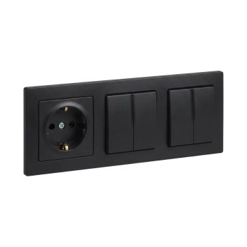 Legrand - 2x Dobbelt serieafbryder nr. 5 og stikkontakt SCHUKO med ramme SUNO 250V sort
