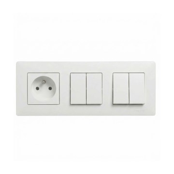 Legrand - 2x Dobbelt seriebryder č. 5 og stikkontakt til bolig med ramme NILOE STEP 250V hvid