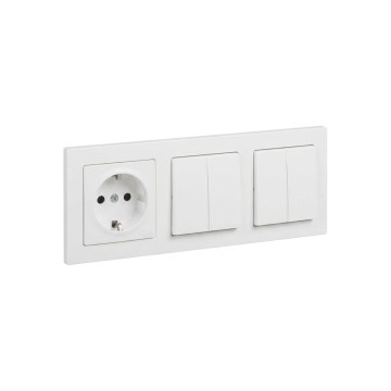 Legrand - 2x dobbelt seriekoblet afbryder nr. 5 og SCHUKO-stikkontakt med ramme SUNO 250V hvid