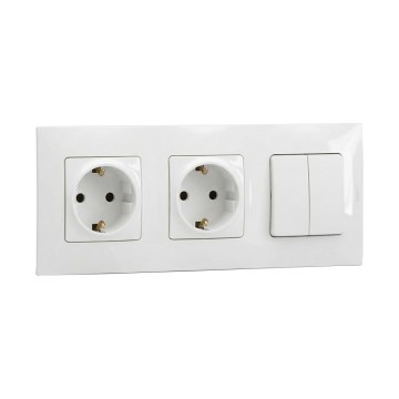 Legrand - Dobbelt boligstikkontakt SCHUKO og dobbelt seriebryder nr. 5 med ramme NILOE 250 V hvid