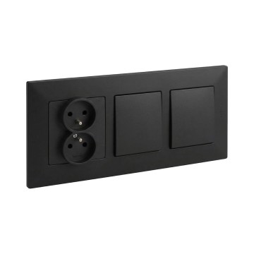 Legrand - Dobbelt enkeltpolet afbryder nr. 1 og dobbelt stikkontakt til hjemmet med ramme NILOE STEP 250V sort