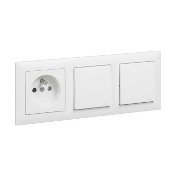 Legrand - Dobbelt enkeltpolet afbryder nr. 1 og husholdningsstikkontakt med ramme SUNO 250V hvid