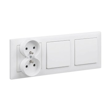 Legrand - Dobbelt enpolet afbryder nr. 1 og dobbelt stikkontakt til bolig med ramme SUNO 250V hvid