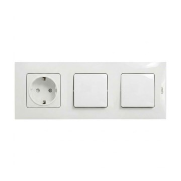 Legrand - Dobbelt enpolet afbryder nr. 1 og SCHUKO-stikkontakt med NILOE-ramme 250V hvid