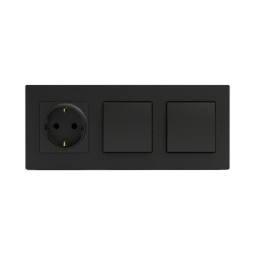 Legrand - Dobbelt enpolet afbryder nr. 1 og SCHUKO-stikkontakt med ramme NELOE STEP 250V sort