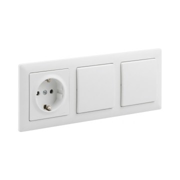 Legrand - Dobbelt enpolet afbryder nr. 1 og SCHUKO-stikkontakt til boligen med ramme SUNO 250V hvid