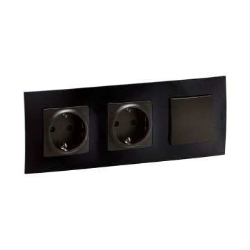 Legrand - Dobbelt SCHUKO-stikkontakt til bolig og 1-polet afbryder nr. 1 med ramme NILOE 250V sort