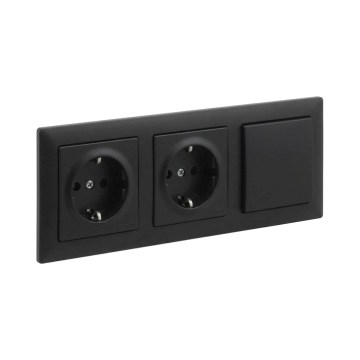 Legrand - Dobbelt SCHUKO-stikkontakt til bolig og 1-polet afbryder nr. 1 med ramme SUNO 250V sort