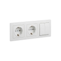 Legrand - Dobbelt SCHUKO-stikkontakt til bolig og dobbelt serieafbryder nr. 5 med ramme SUNO 250 V hvid