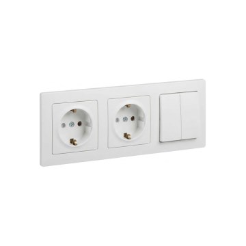 Legrand - Dobbelt SCHUKO-stikkontakt til bolig og dobbelt serieafbryder nr. 5 med ramme SUNO 250 V hvid