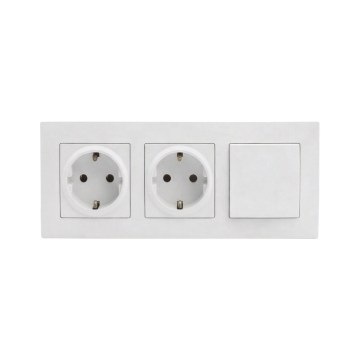 Legrand - Dobbelt SCHUKO-vægstikkontakt og enpolet afbryder nr. 1 med ramme NILOE STEP 250V hvid