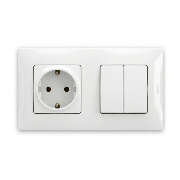 Legrand - Dobbelt serieafbryder nr. 5 og SCHUKO husholdningsstikkontakt med ramme NILOE 250V hvid