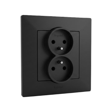 Legrand - Dobbelt stikkontakt til bolig med ramme NILOE STEP 250V sort