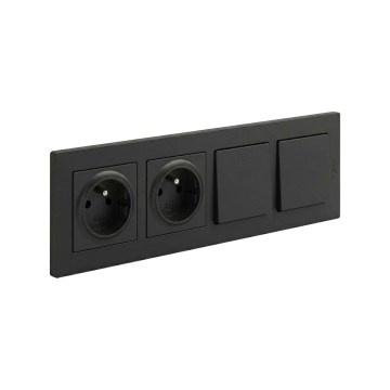 Legrand - Dobbelt stikkontakt til bolig og dobbelt enkeltpolet afbryder nr. 1 med ramme NILOE STEP 250V sort