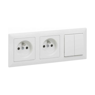 Legrand - Dobbelt stikkontakt til bolig og dobbelt serieafbryder nr. 5 med ramme SUNO 250V hvid