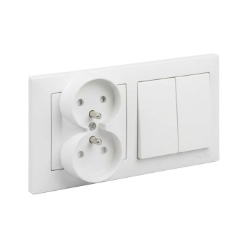 Legrand - Dobbelt stikkontakt til hjemmet og dobbelt serieafbryder č. 5 med ramme SUNO 250V hvid