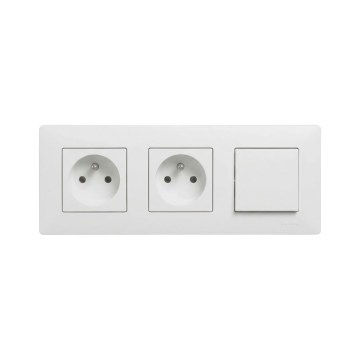 Legrand - Dobbelt stikkontakt til hjemmet og enpolet afbryder nr. 1 med ramme NILOE STEP 250V hvid
