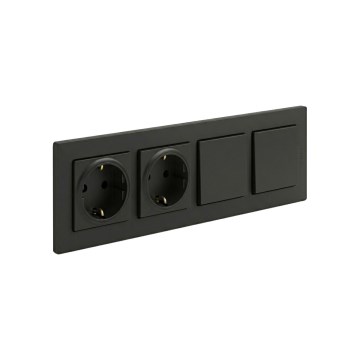 Legrand - Dobbelt stikkontakt til hjemmet SCHUKO og dobbelt enpolet afbryder nr. 1 med ramme NILOE STEP 250V sort