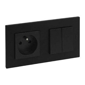 Legrand - Dobbelt trappeafbryder 6+6 og husholdningsstikkontakt med ramme NILOE STEP 250V sort