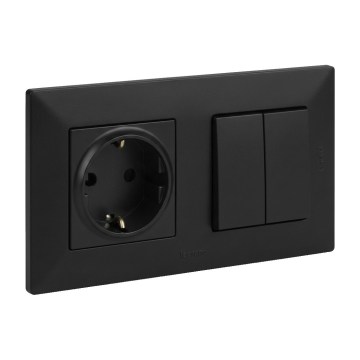 Legrand - Dobbelt trappeafbryder 6+6 og vægudtag SCHUKO med ramme NILOE STEP 250V sort