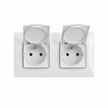 Legrand - Dobbelt udendørs stikkontakt med ramme NILOE 250V IP44 hvid