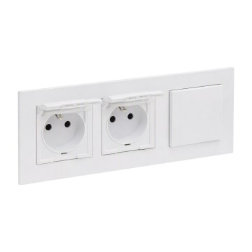 Legrand - Dobbelt udendørs stikkontakt til boliginstallation og 1-polet afbryder nr. 1 med ramme NILOE STEP 250V hvid