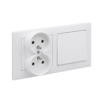 Legrand - Dobbelt vægstikkontakt og enpolet afbryder nr. 1 med ramme SUNO 250V hvid