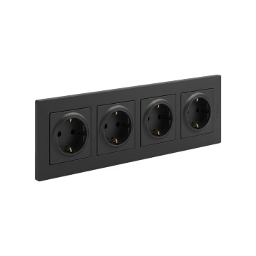 Legrand - Firedobbelt SCHUKO-stikkontakt til bolig med ramme NILOE STEP 250V sort