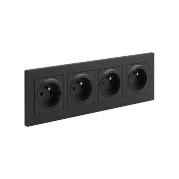 Legrand - Firevejs vægudtag med ramme NILOE STEP 250V sort