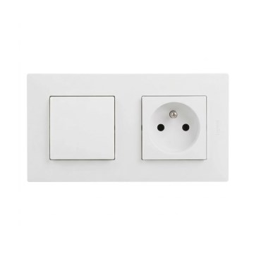 Legrand - Husholdningsstikkontakt og enpolet afbryder nr. 1 med ramme NILOE STEP 250V hvid