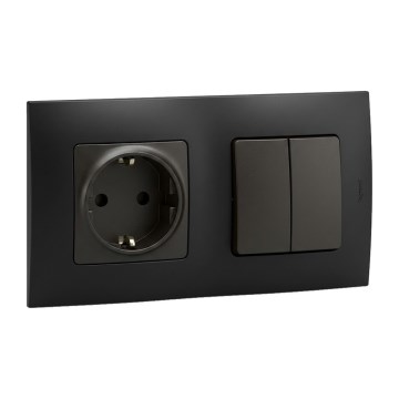 Legrand - SCHUKO-stikkontakt til bolig og dobbelt seriebryder nr. 5 med ramme NILOE 250V sort