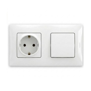 Legrand - SCHUKO-stikkontakt til bolig og enpols afbryder nr. 1 med ramme NILOE 250V hvid
