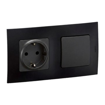 Legrand - SCHUKO-stikkontakt til bolig og trappeafbryder nr. 6 med ramme NILOE 250V sort