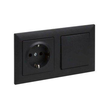 Legrand - SCHUKO-stikkontakt til husholdning og enpolet afbryder nr. 1 med ramme SUNO 250V sort