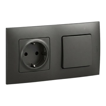 Legrand - SCHUKO-vægudtag og enpolet afbryder nr. 1 med ramme NILOE 250V sort