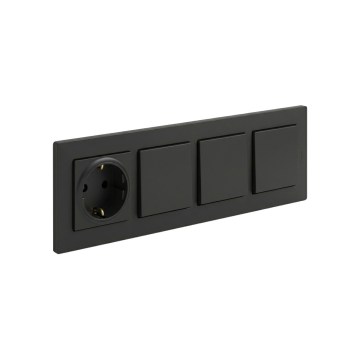 Legrand - Tredobbelt enkeltpolet afbryder nr. 1 og SCHUKO-stikkontakt med ramme NILOE STEP 250V sort