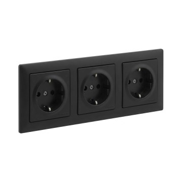 Legrand - Tredobbelt SCHUKO-stikkontakt med ramme SUNO 250V sort