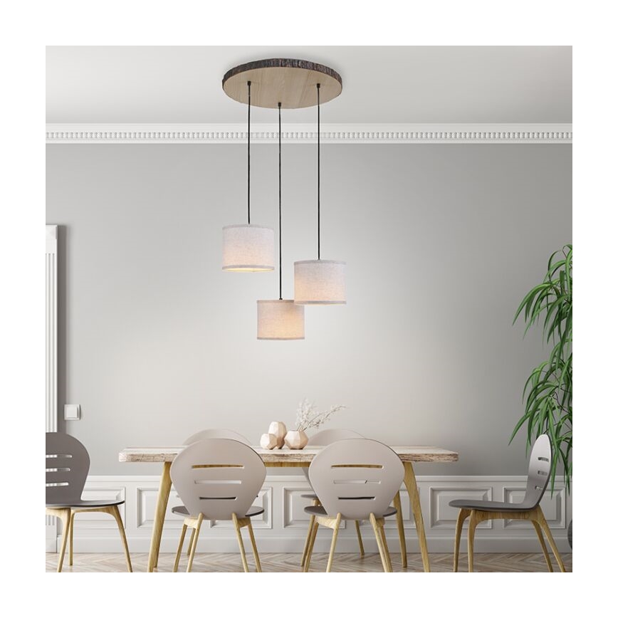 Leuchten Direkt 11236-79 - Pendel BARK 3xE27/40W/230V træ