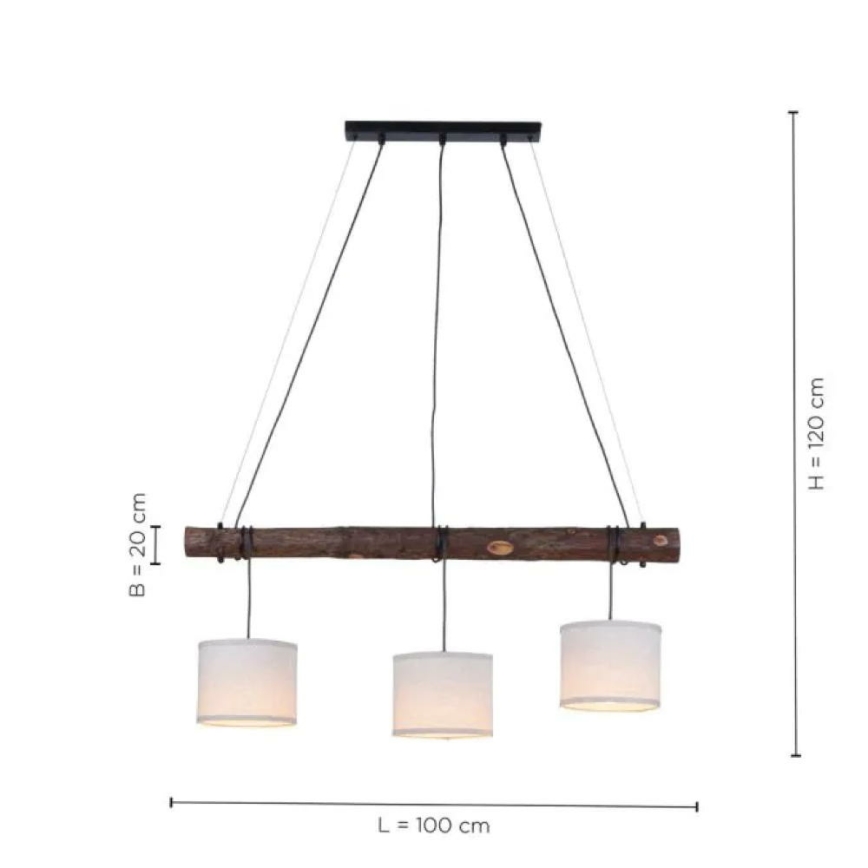 Leuchten Direkt 11238-79 - Loftlampe på ledning BARK 3xE27/40W/230V træ