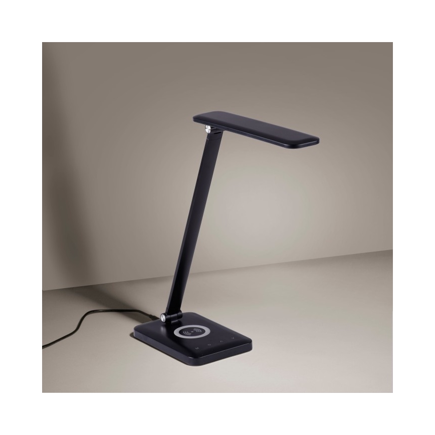 Leuchten Direkt 14415-16 - LED bordlampe m. touch-funktion og trådløs opladning dæmpbar FLORENTINA LED/5W/230V 3000-5000K sort + USB