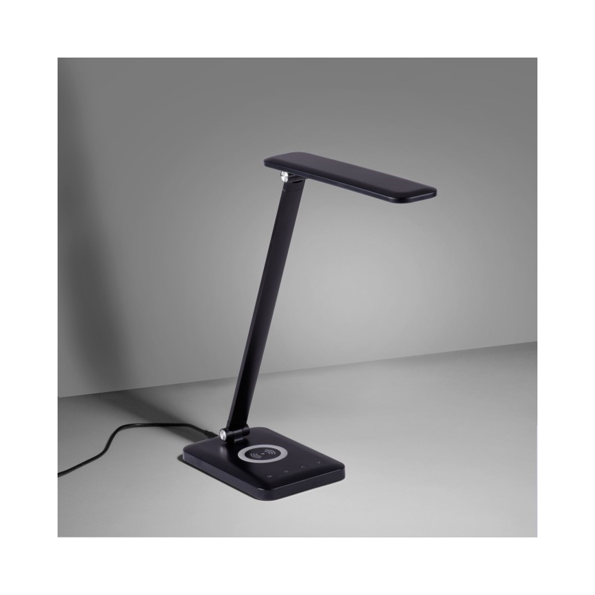 Leuchten Direkt 14415-16 - LED bordlampe m. touch-funktion og trådløs opladning dæmpbar FLORENTINA LED/5W/230V 3000-5000K sort + USB