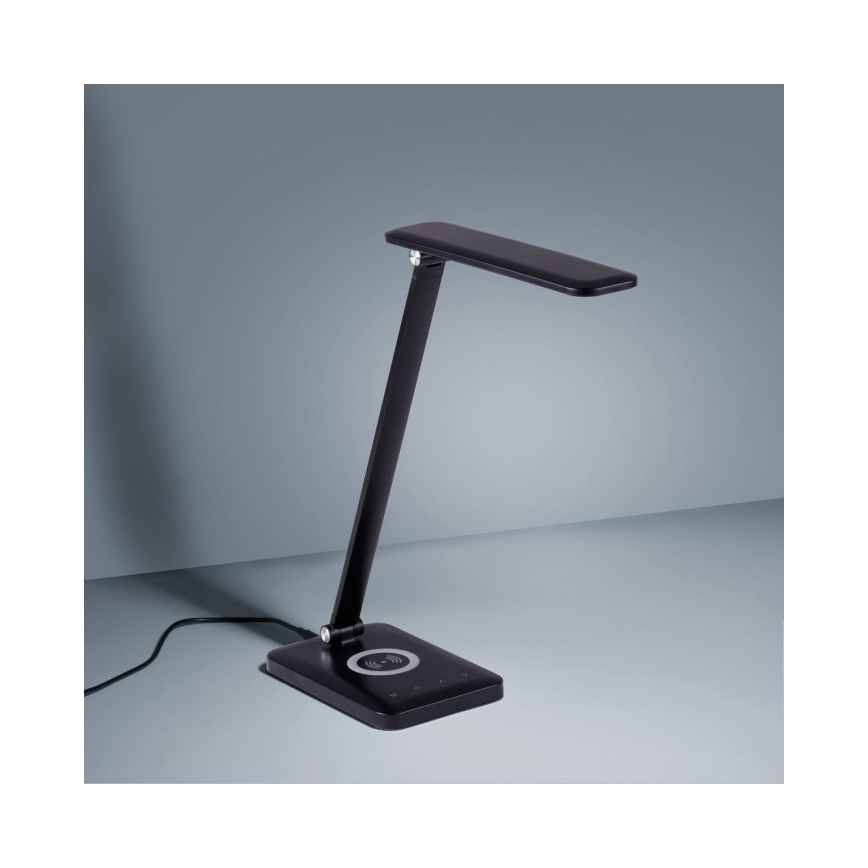 Leuchten Direkt 14415-16 - LED bordlampe m. touch-funktion og trådløs opladning dæmpbar FLORENTINA LED/5W/230V 3000-5000K sort + USB