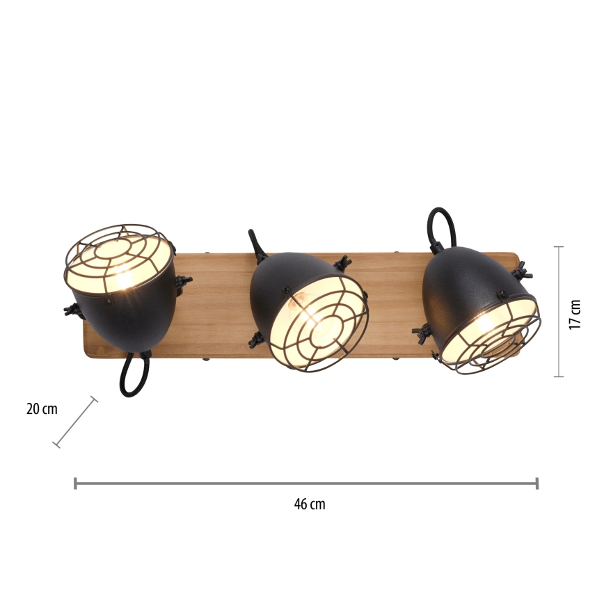 Leuchten Direkt 15173-18 - Spotlampe BEETLE 3xE14/10W/230V fyrretræ
