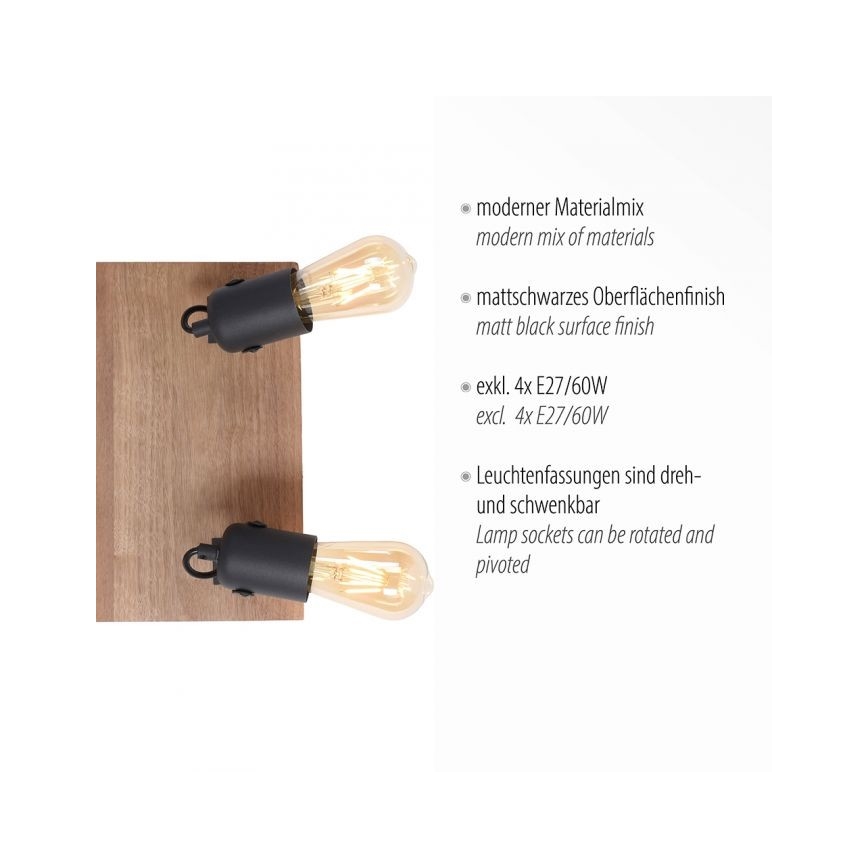 Leuchten Direkt 15634-18 - Spotlampe CANOP 4xE27/60W/230V akacietræ