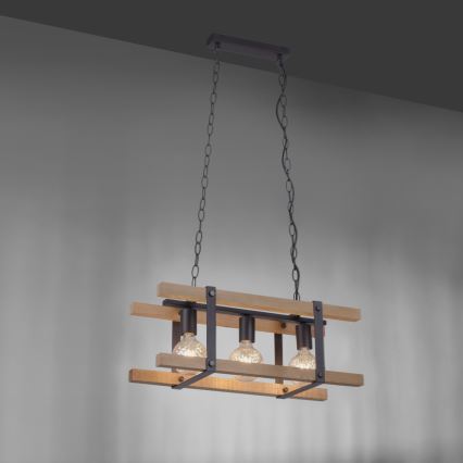 Leuchten Direkt 15683-79 - Pendel med kædeophæng EDITH 3xE27/60W/230V fyrretræ