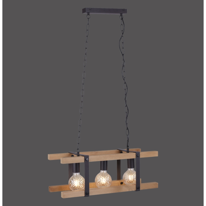 Leuchten Direkt 15683-79 - Pendel med kædeophæng EDITH 3xE27/60W/230V fyrretræ
