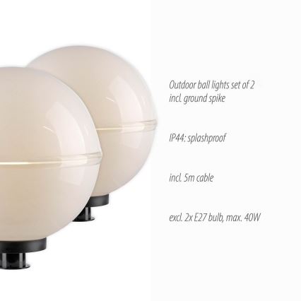 Leuchten Direkt 19324-16-2 - SÆT 2x Udendørslampe 1xE27/40W/230V diameter 40 cm IP44