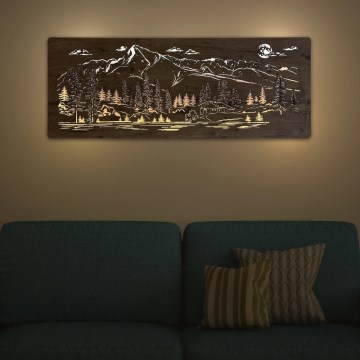 Li-Go 23521/OVL/DUB3 - Dæmpbar LED-vægdekoration LED/10W/5V 30000 mAh 130x50 cm egetræ/hytte i bjergene